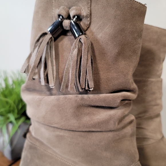 Stuart Weitzman Suede Hidden Wedge Slouch Faux Fur Lined Winter Boots Size 11 - Picture 3 of 15